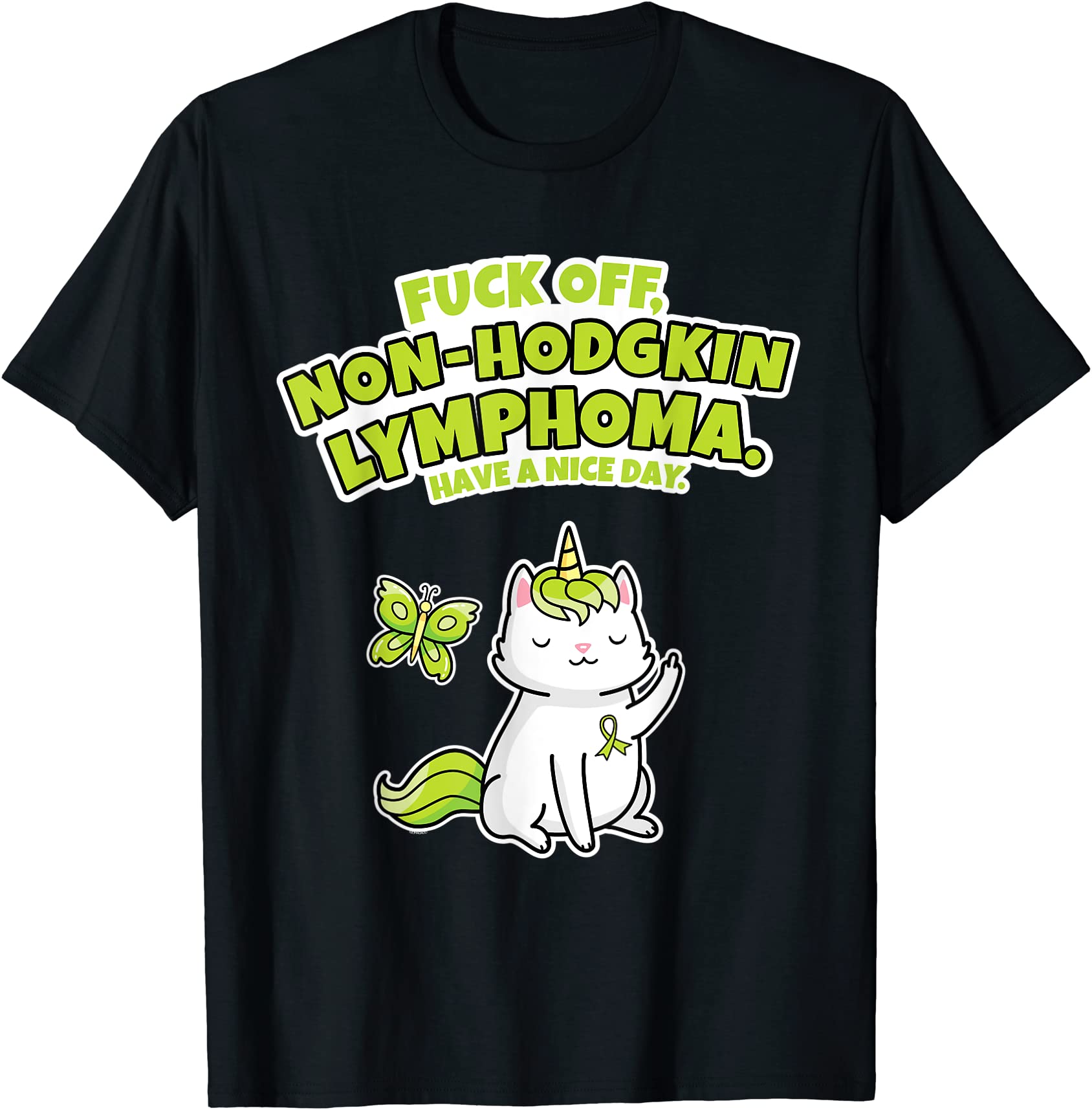 Fuck Off Non Hodgkin Lymphoma Unicorn Cat Butterfly Funny T Shirt Men