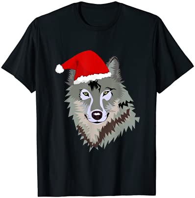 Funny Gray Wolf Christmas Santa Hat Wolves Outfit Wolf Lover T Shirt ...