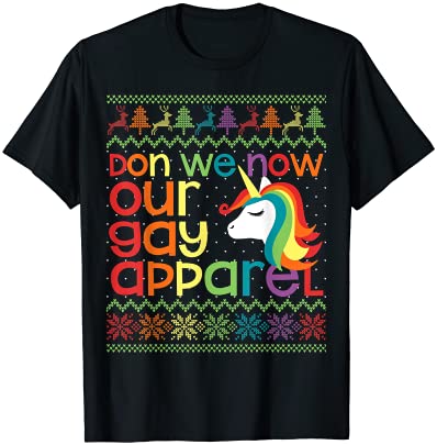 Gay christmas rainbow unicorn don we now our gay apparel t shirt men