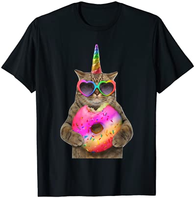 Humor cat with donut funny cat bites donut t shirt men