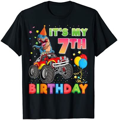 It39s my 7th birthday 7 year old dinosaur monster car truck t shirt men