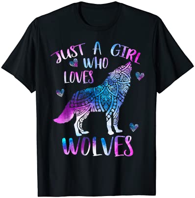 just a girl who loves wolves lover watercolor wolf ornament t shirt men ...