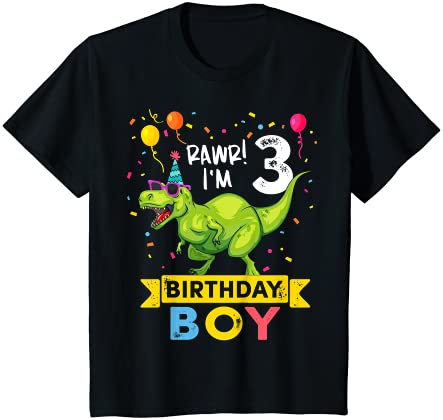 Kids 3 year old shirt 3rd birthday boy t rex dinosaur t shirt youth