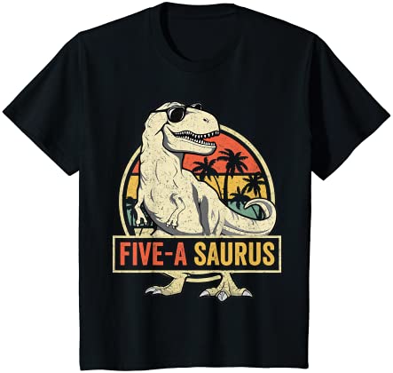 Kids 5 year old dinosaur birthday 5th t rex dino five saurus t shirt youth