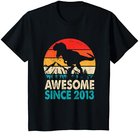 Kids 9 year old boy dinosaur t rex awesome since 2013 birthday t shirt youth