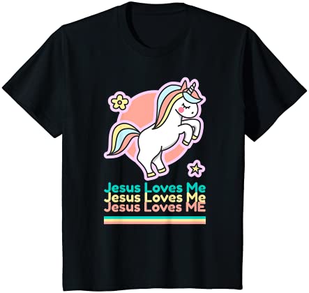 Kids jesus loves me christian bible gift girls rainbow unicorn t shirt youth