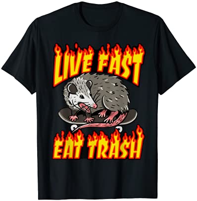 live fast eat trash possum vintage funny skateboard opossum t shirt men ...