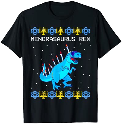 Menorasaurus rex ugly hanukkah sweater dinosaur t rex dino t shirt men