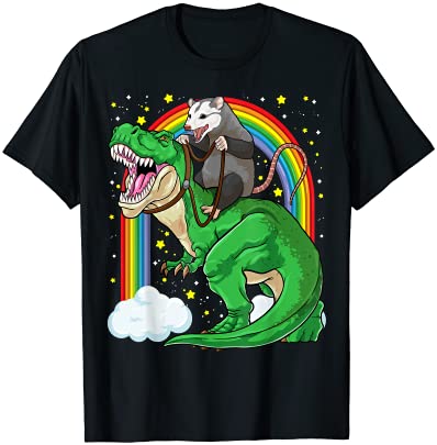 Opossum riding dinosaur t rex funny trash garbage gang t shirt men