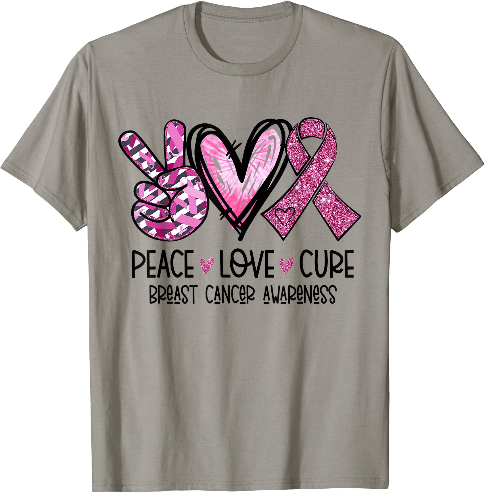 Peace Love Cure Pink Ribbon Cancer Breast Awareness T Shirt Men Buy T