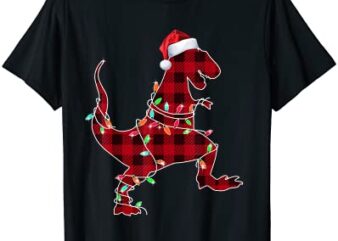 red plaid dinosaur hat santa christmas lights buffalo family t shirt men