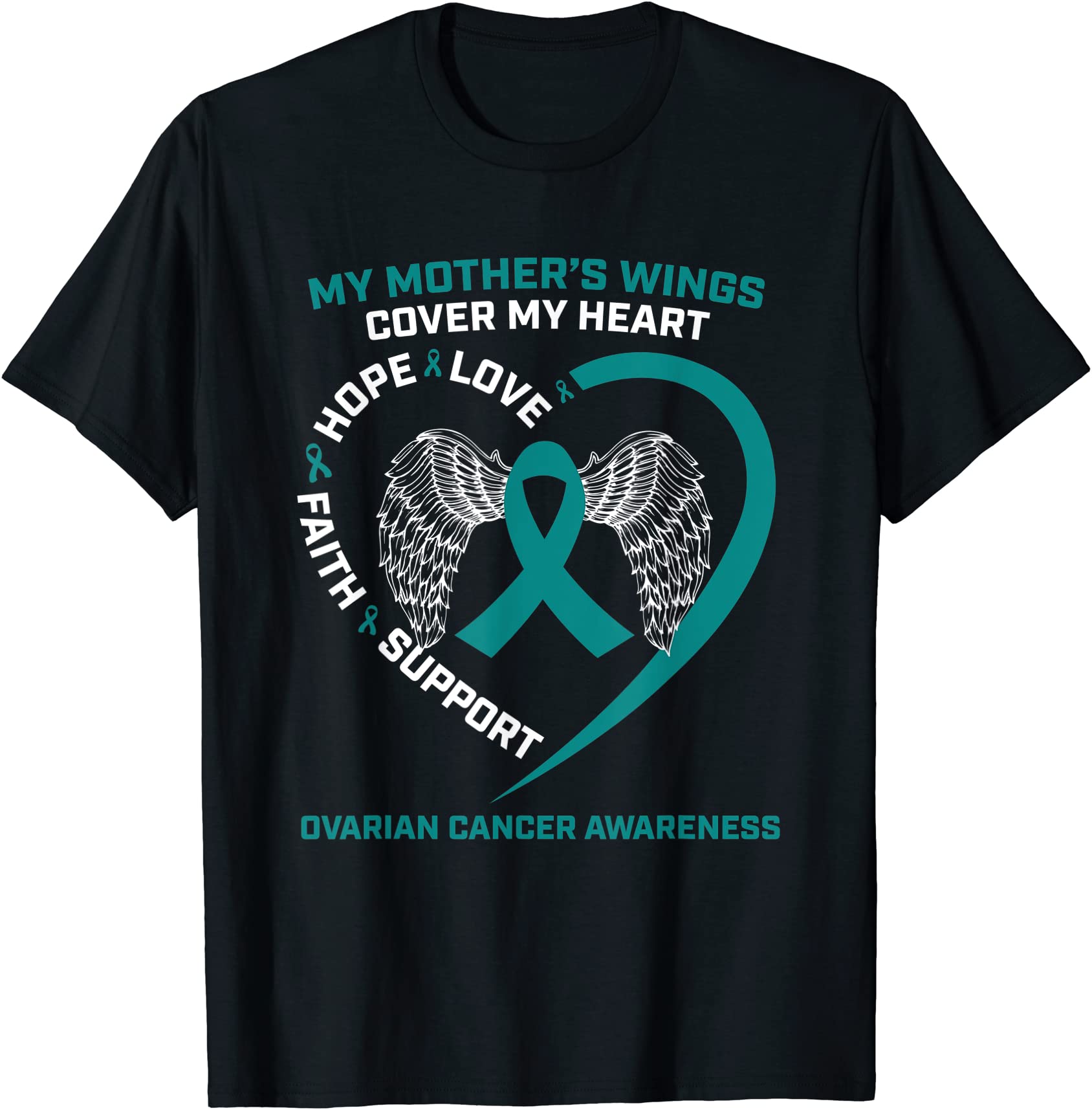 teal in memory of mom mother wings ovarian cancer awareness t shirt men ...