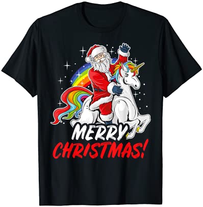 Unicorn santa claus christmas holiday t shirt men