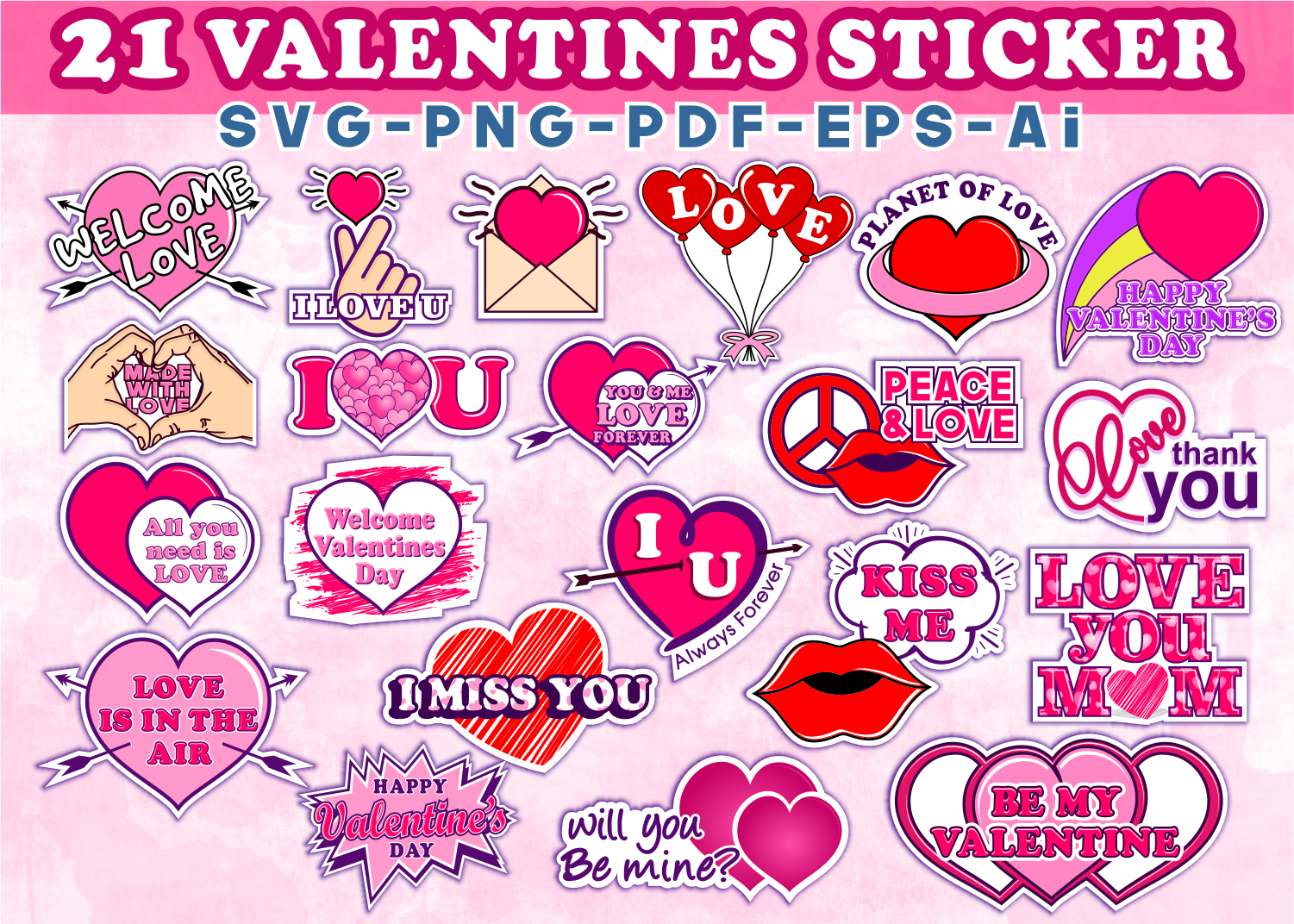 Valentine's Day Sticker Design Bundle, Valentines Sublimation