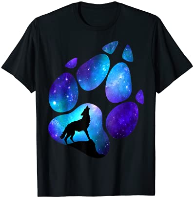 wolf paw galaxy wild lone wolves double exposure stars moon t shirt men ...