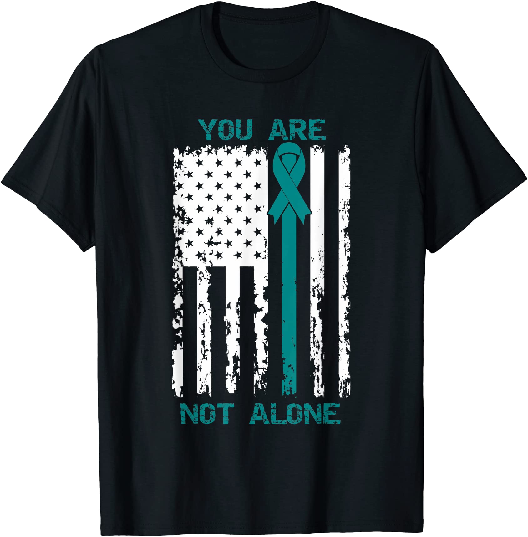 you are not alone ptsd awareness teal ribbon american flag t shirt men ...