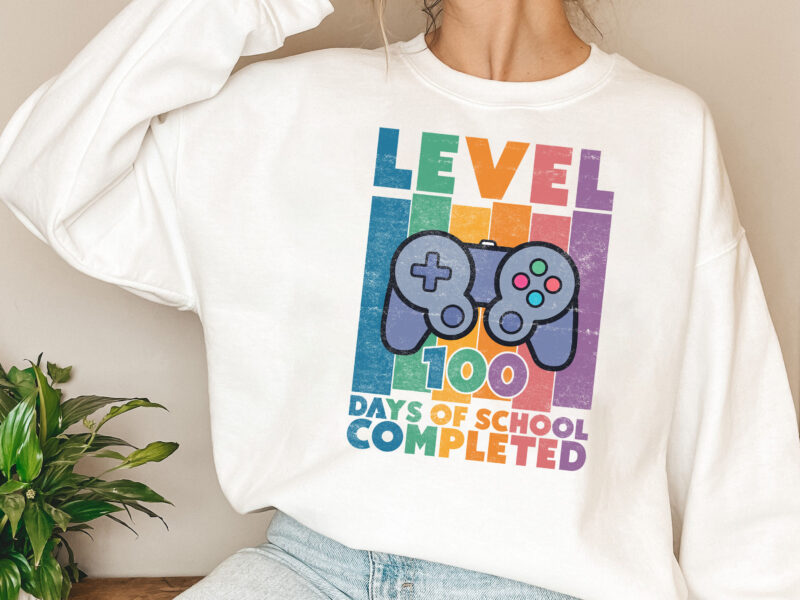 100 Days of School Completed Gamer Level Up Gaming Vintage NL