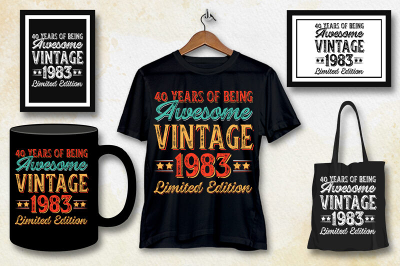 40 Years of Being Awesome Vintage 1983 Limited Edition Birthday T-Shirt Design