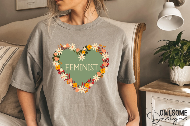 Feminist Heart With Florals PNG Design