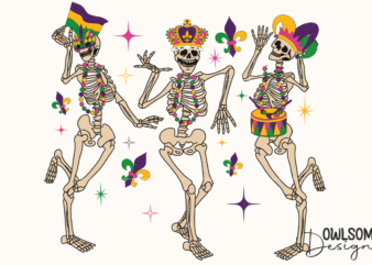 Funny Skeleton Dancing Mardi Gras PNG t shirt graphic design