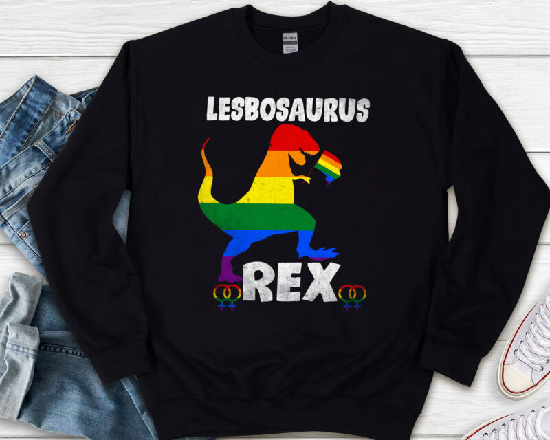 Lesbosaurus Rex Dinosaur In Rainbow Flag For Lesbian Pride NL