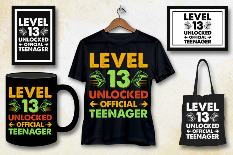 Level 13 Unlocked Official Teenager 13th Birthday Gamer T-Shirt Design