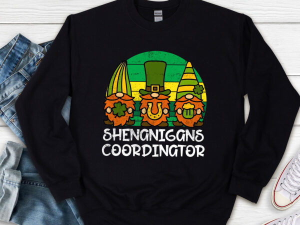 Shenanigans coordinator st patricks day gnomes green vintage nl t shirt template vector