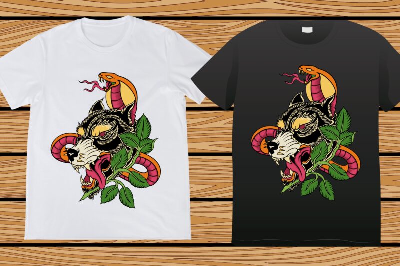 Snake with wolf tattoo graphic t-shirt design