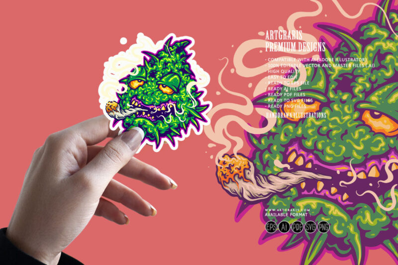 Weed leaf plan smoking cannabis illustrations