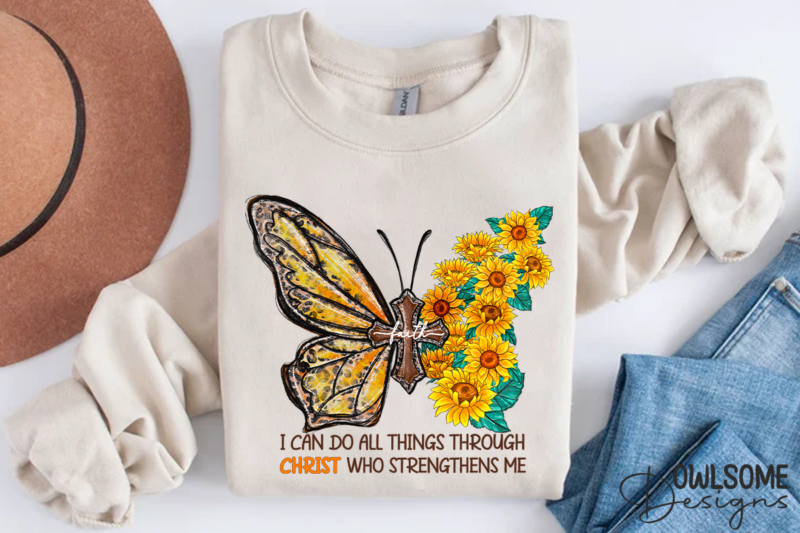 Sunflower Butterfly With Cross PNG