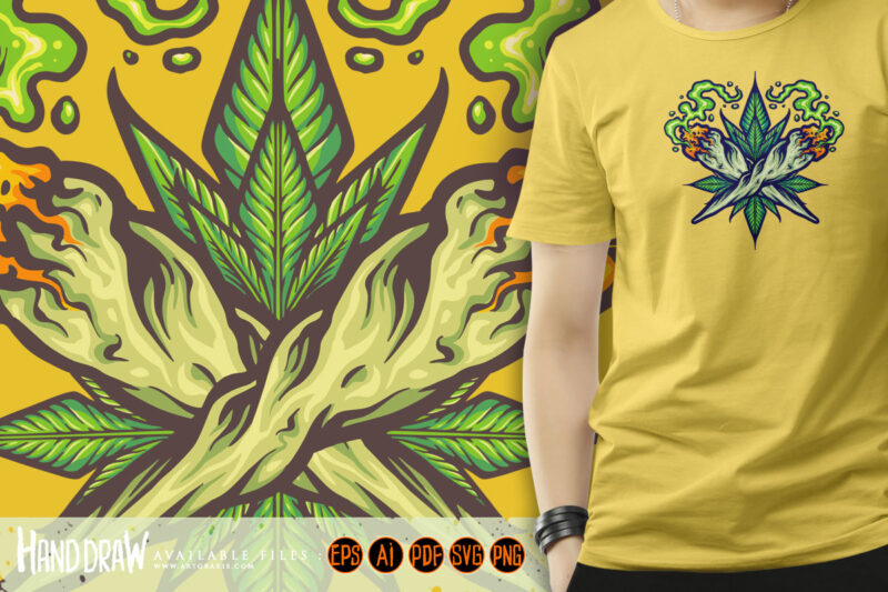 Smoking weed joint leaf illustrations