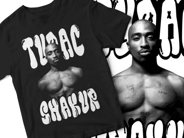 Tupac shakur portrait t-shirt design with graffiti typography