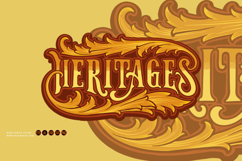 Vintage elegant swirl heritage hand lettering illustrations