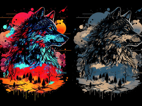 Wolf colorful v2 t shirt design for sale