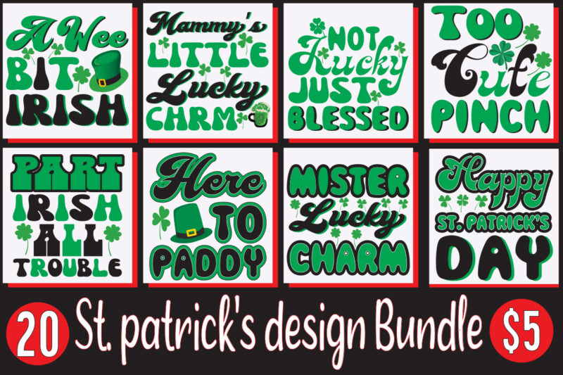 ST. Patrick's day design bundle, St Patrick's Day Bundle,St Patrick's Day SVG Bundle,Feelin Lucky PNG, Lucky Png, Lucky Vibes, Retro Smiley Face, Leopard Png, St Patrick's Day Png, St. Patrick's