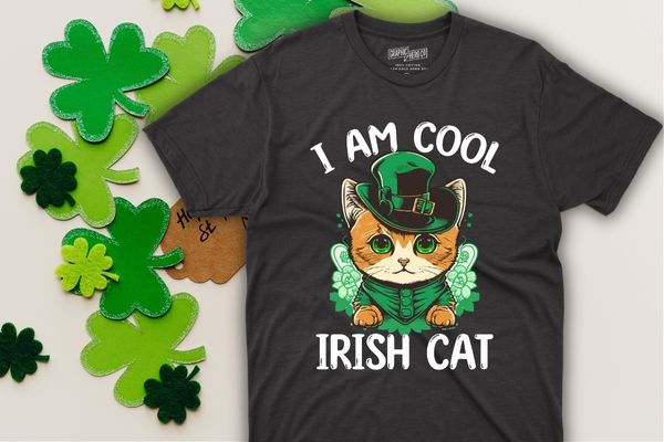 I am cool irish cat wear Irish hat funny st patricks T-shirt design vector