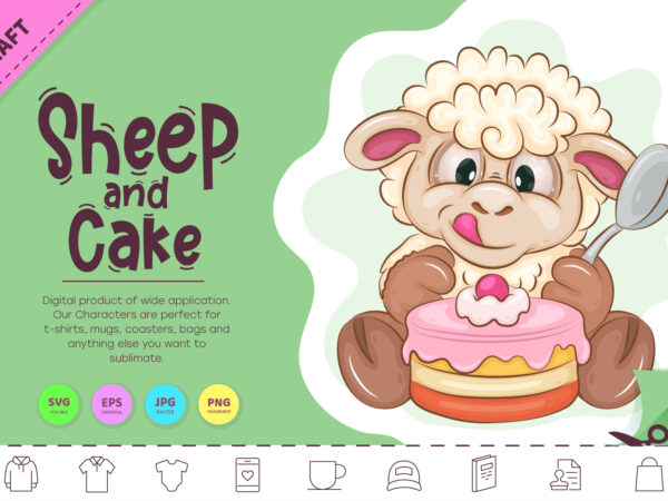 Cartoon sheep and cake. clipart. t shirt vector file