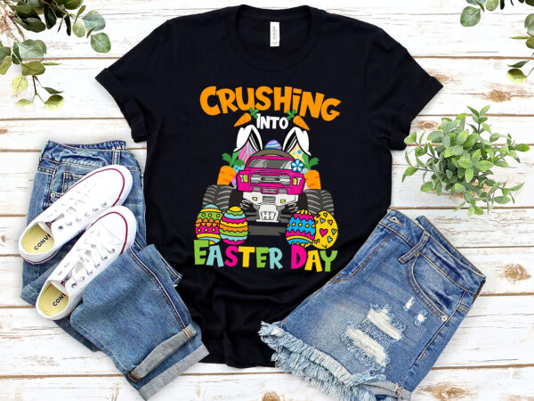 Crushing into easter day boy_s easter egg monster truck passover nl 2502 t shirt vector file