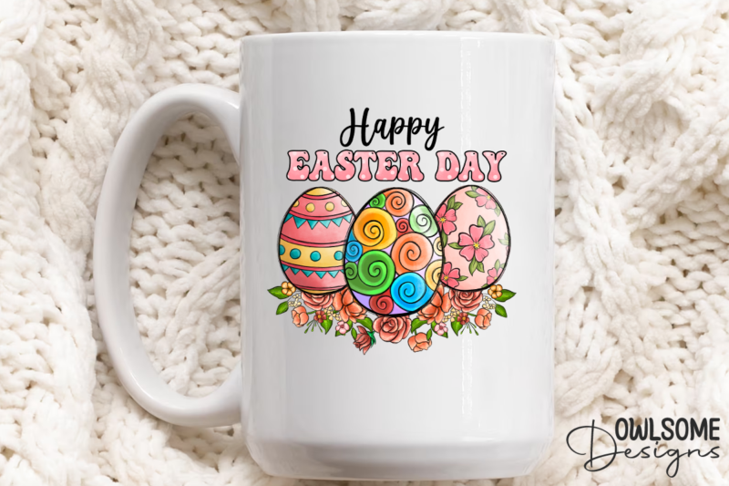 Happy Easter Day Eggs Floral PNG