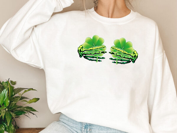 Happy st. patrick day 2023 skeleton hand shamrock clovers funny nl 1402 graphic t shirt
