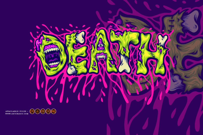 Horror death melted font hand lettering word illustrations