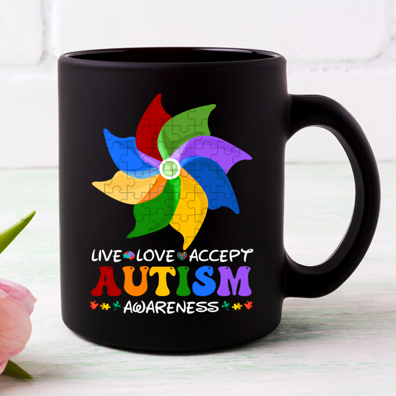 Live Love Accept Autism Awareness Month Pinwheel Puzzle NC 0602