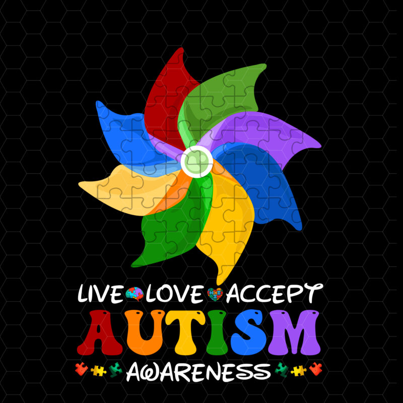 Live Love Accept Autism Awareness Month Pinwheel Puzzle NC 0602