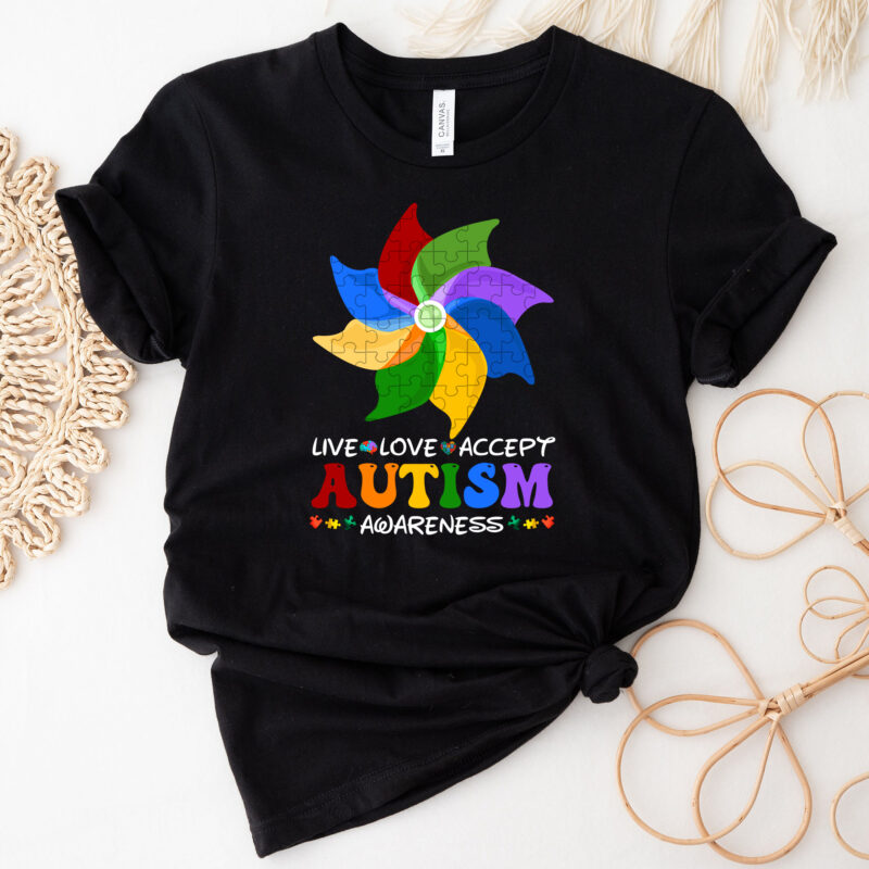 Live Love Accept Autism Awareness Month Pinwheel Puzzle NC 0602