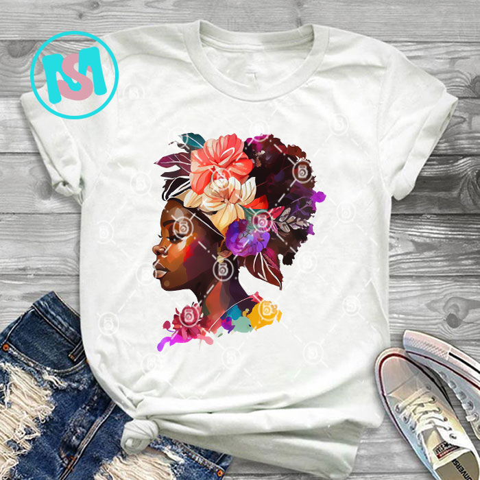 Afro Black Girl Flower History Bundle, Afro Woman, African American, Black Girl, Afro Queen, Black Woman