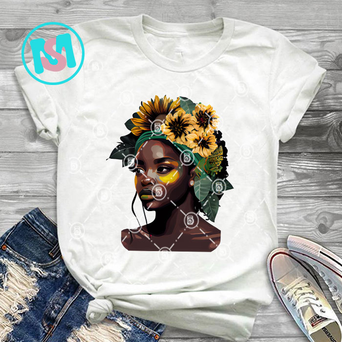 Afro Black Girl Flower History Bundle, Afro Woman, African American, Black Girl, Afro Queen, Black Woman