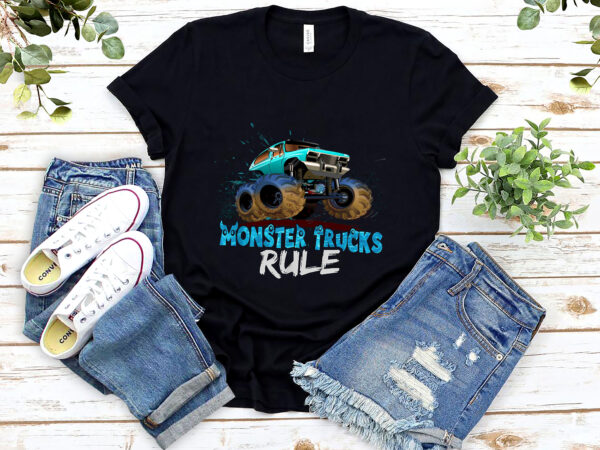 Monster trucks rule funny monster truck lovers kids boys girls big size cars nl 1402 t shirt designs for sale