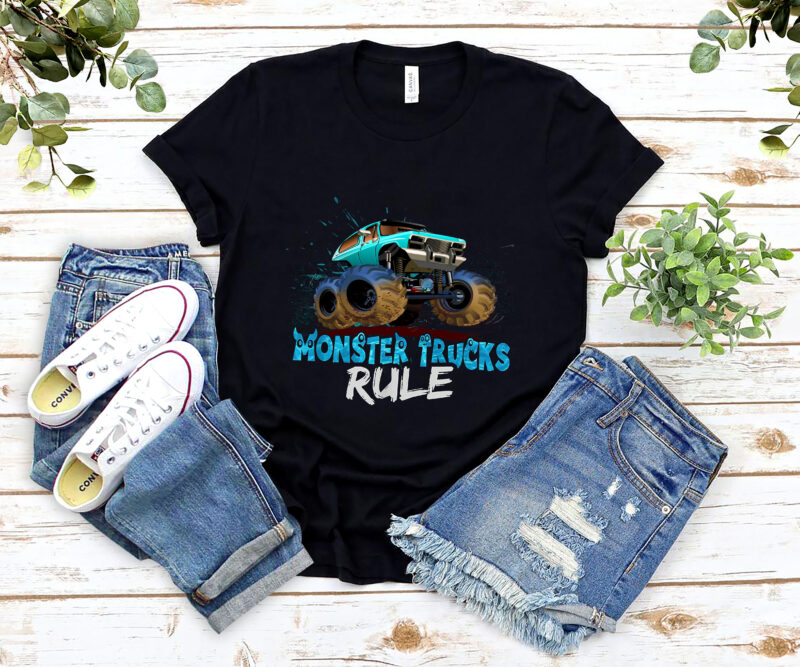 Monster Trucks Rule Funny Monster Truck Lovers Kids Boys Girls Big Size Cars NL 1402