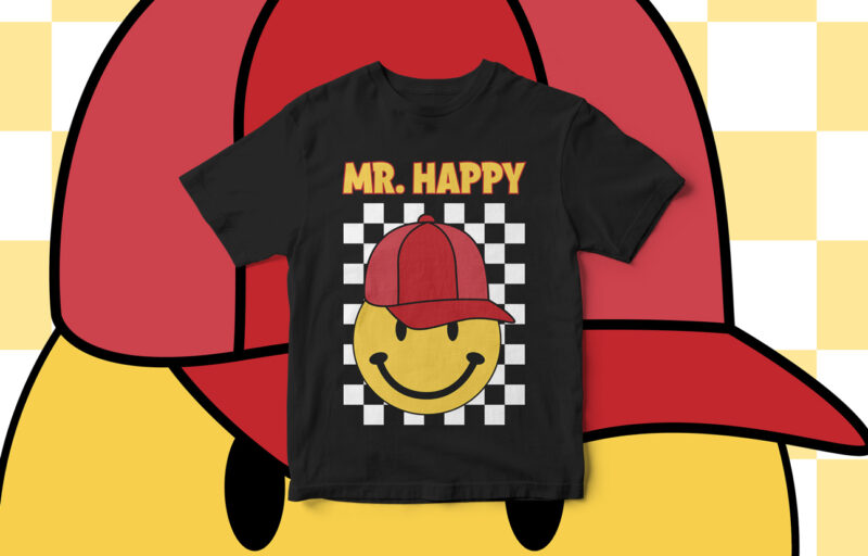 Mr Happy, Graphic, Smiley, Typography, Motivational T-Shirt Design