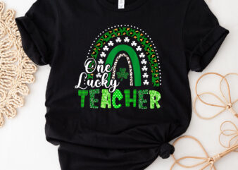 One Lucky Lunch Lady St Patrick_s Day Rainbow Leopard Shamrock NC 3001 t shirt design online